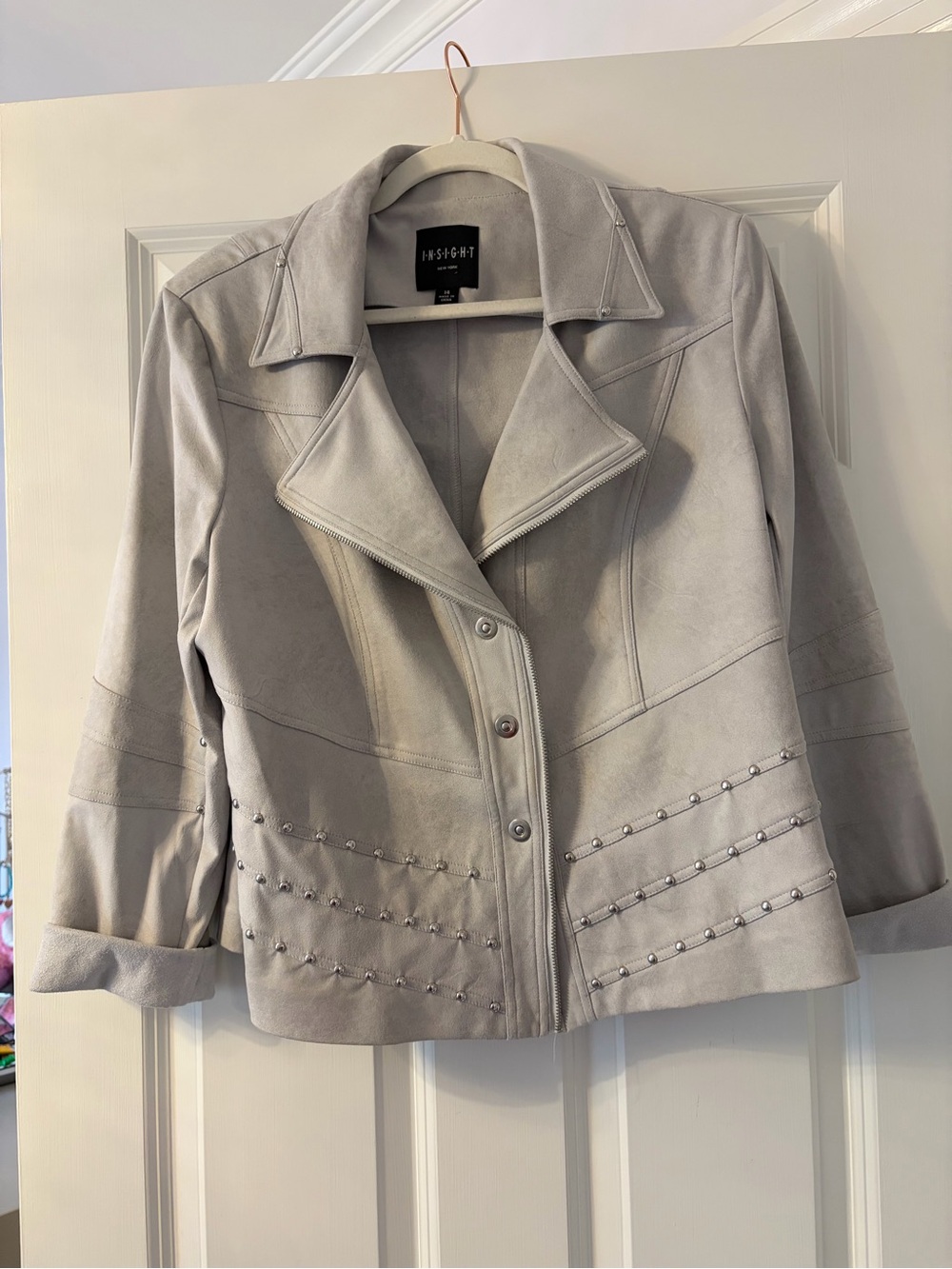Insight Light Gray Studded Faux Suede Jacket